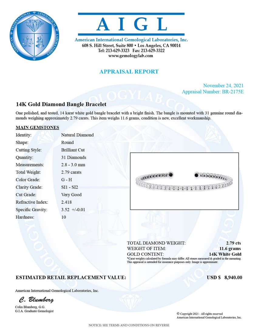 14K White Gold Setting with 2.79ct Diamond Bracelet - 4