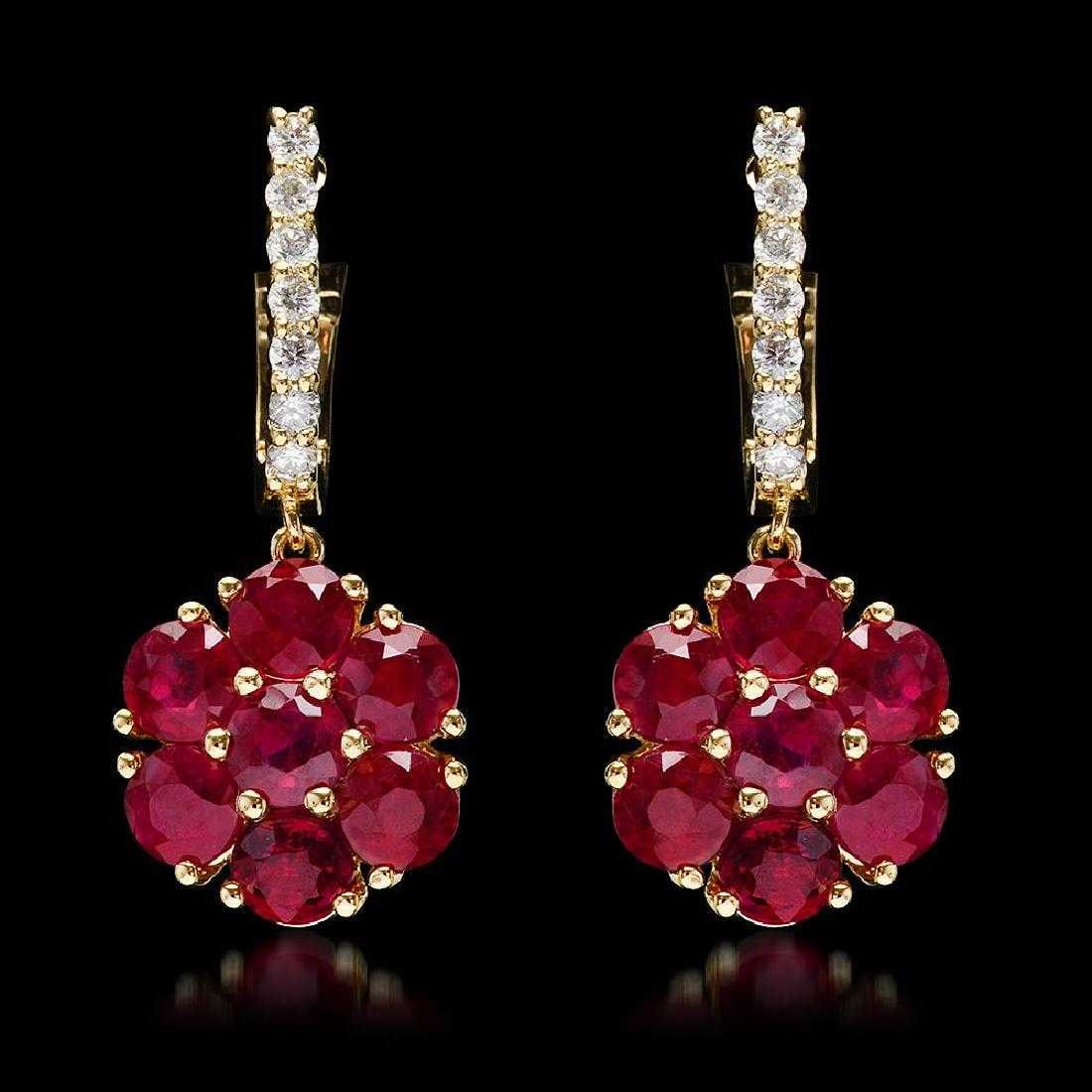 14K Yellow Gold 5.22ct Ruby and 0.42ct Diamond Earrings: Retail: $5,350.00 ****** 14K Yellow Gold 5.22ct Ruby and 0.42ct Diamond Earrings ****** Metal: 14K Yellow Gold / Total Item Weight: 5.7 Grams / Country Made: United States / / Main Stone: Ruby /