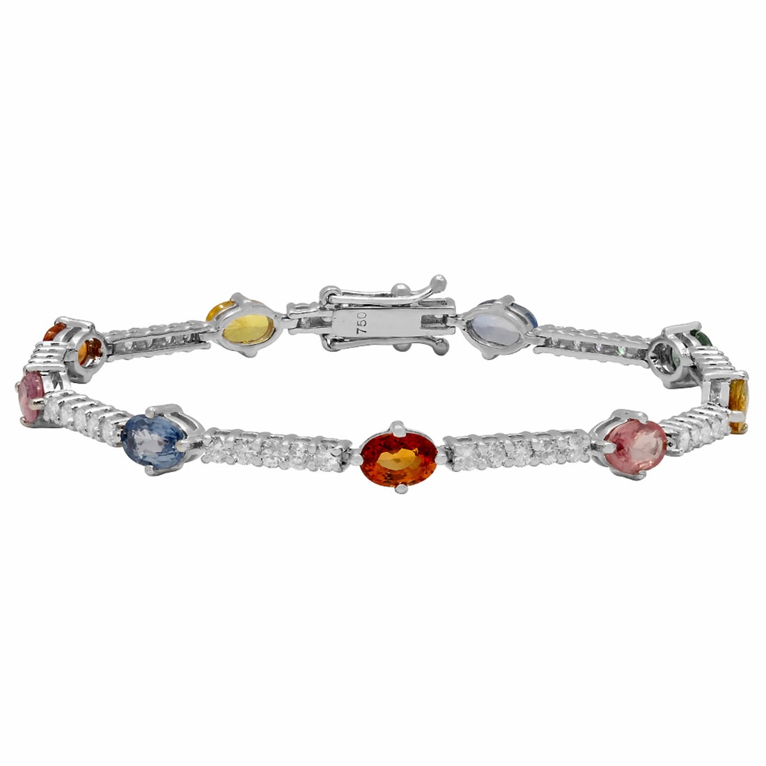 14k White Gold 5.67ct Sapphire 1.74ct Diamond Bracelet: Retail: $12,770.00 ****** 14k White Gold 5.67ct Sapphire 1.74ct Diamond Bracelet ****** Metal: 14K White Gold / Total Item Weight: 9.70 grams / Country Made: United States / / Main Stone: Sapphire /
