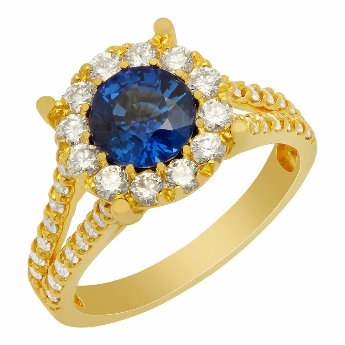14k Yellow Gold 1.18ct Lab Created Sapphire 1.14ct Diamond Ring: Retail: $8,375.00 ****** 14k Yellow Gold 1.18ct Lab Created Sapphire 1.14ct Diamond Ring ****** Metal: 14K Yellow Gold / Total Item Weight: 4.77 grams / Country Made: United States / / Main Stone: Lab