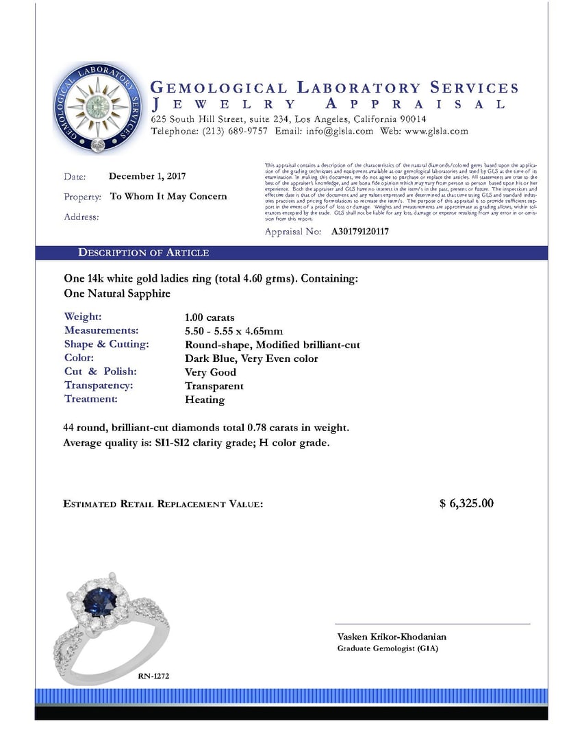 14k White Gold 1.00ct Sapphire 0.78ct Diamond Ring - 4