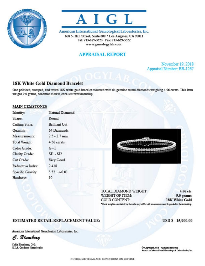 18K Gold 4.56ct Diamond Bracelet - 5