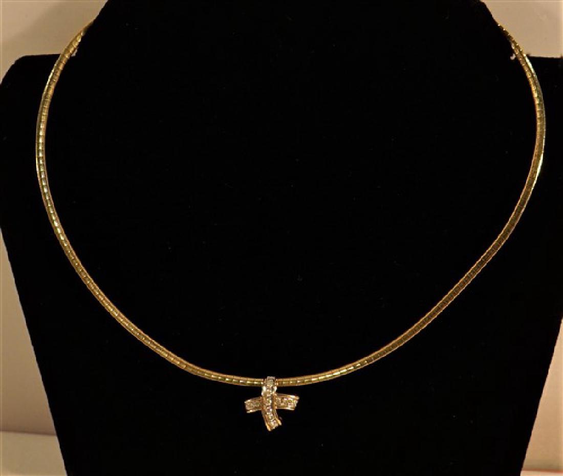 14 KT Gold Necklace with X Pendant with Diamonds (1 of 1)
