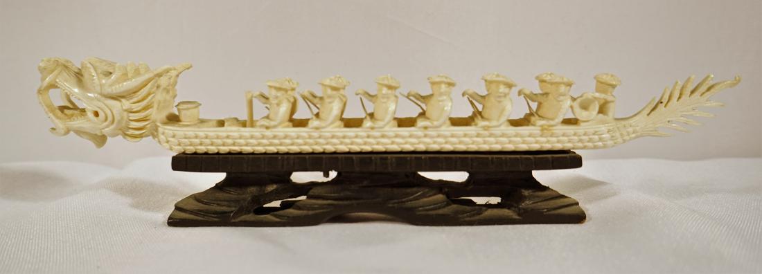 Carved Dragon Ship: Bone, 8 1/16" l x 1 7/8" t x 3/4" w