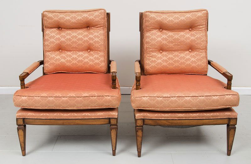 Mid-Century Modern Peach Upholstered Arm Chairs - Pair (1 of 2)