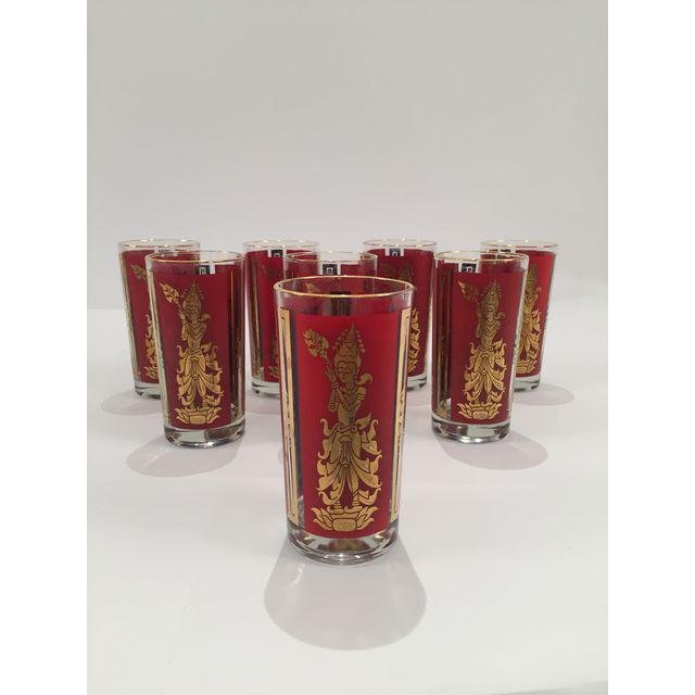 Mid-Century Red & Gold High Ball Glasses - Set of 8 (1 of 4)