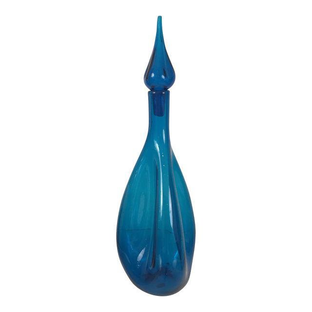 Mid-Century Handblown Blue Decanter (1 of 6)