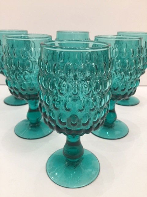 Mid Century Modern Art glass teal goblets (1 of 7)