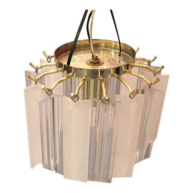 Vintage Lucite With Gold Brass Frame Chandelier: Small mid-Century Lucite chandelier with gold brass frame. Great for a small room/bathroom or hallway.Diameter: 8” inchesHeight: 8” inches