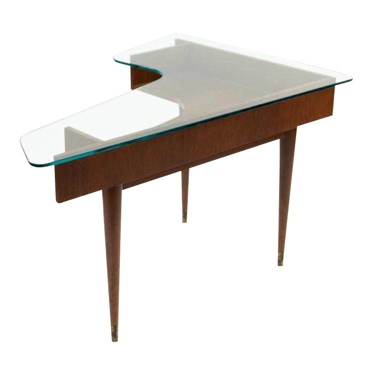 MidCentury Glass Top Corner Table or Desk