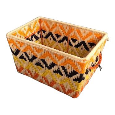 Modern Handwoven Orange and Black Wool Basket (1 of 5)