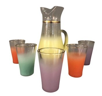 Six Mid-Century Modern Blendo Glass Pitcher and Glasses (1 of 2)
