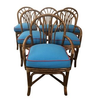 Vintage Mid-Century Rattan & Bamboo Dining Chairs- Set (1 of 4)