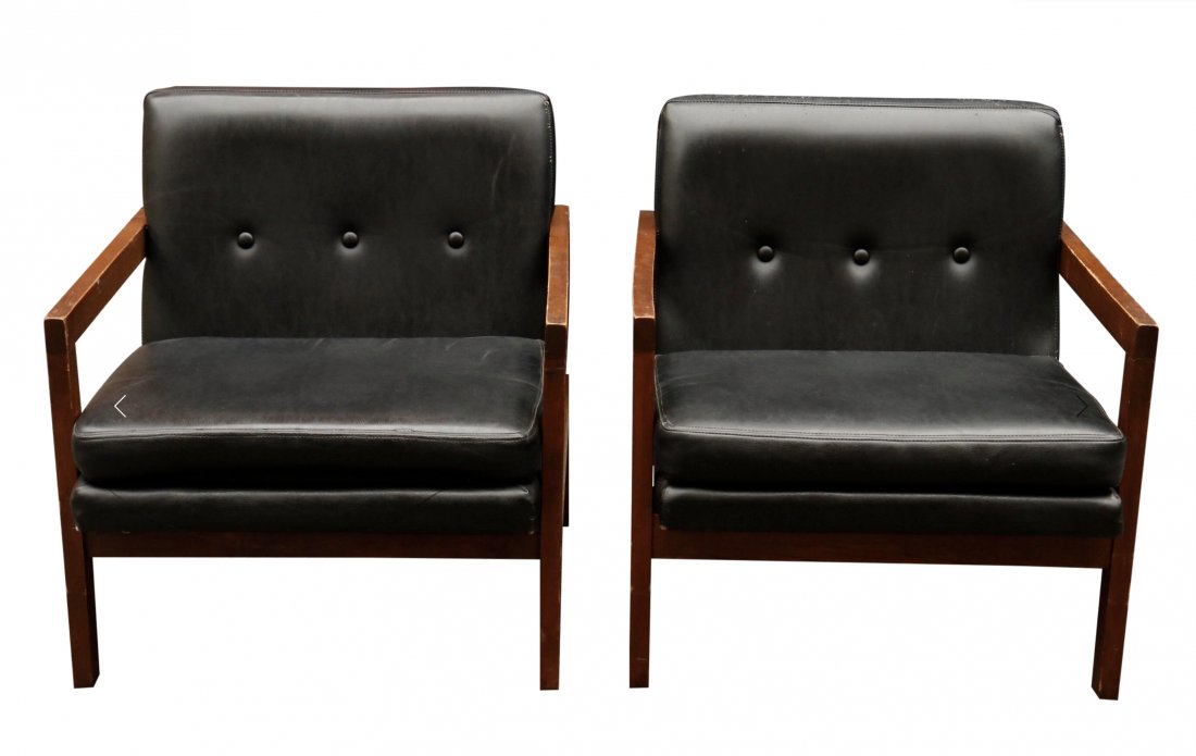 1970s Vintage Club Black Leather Chairs-PAIR (1 of 5)