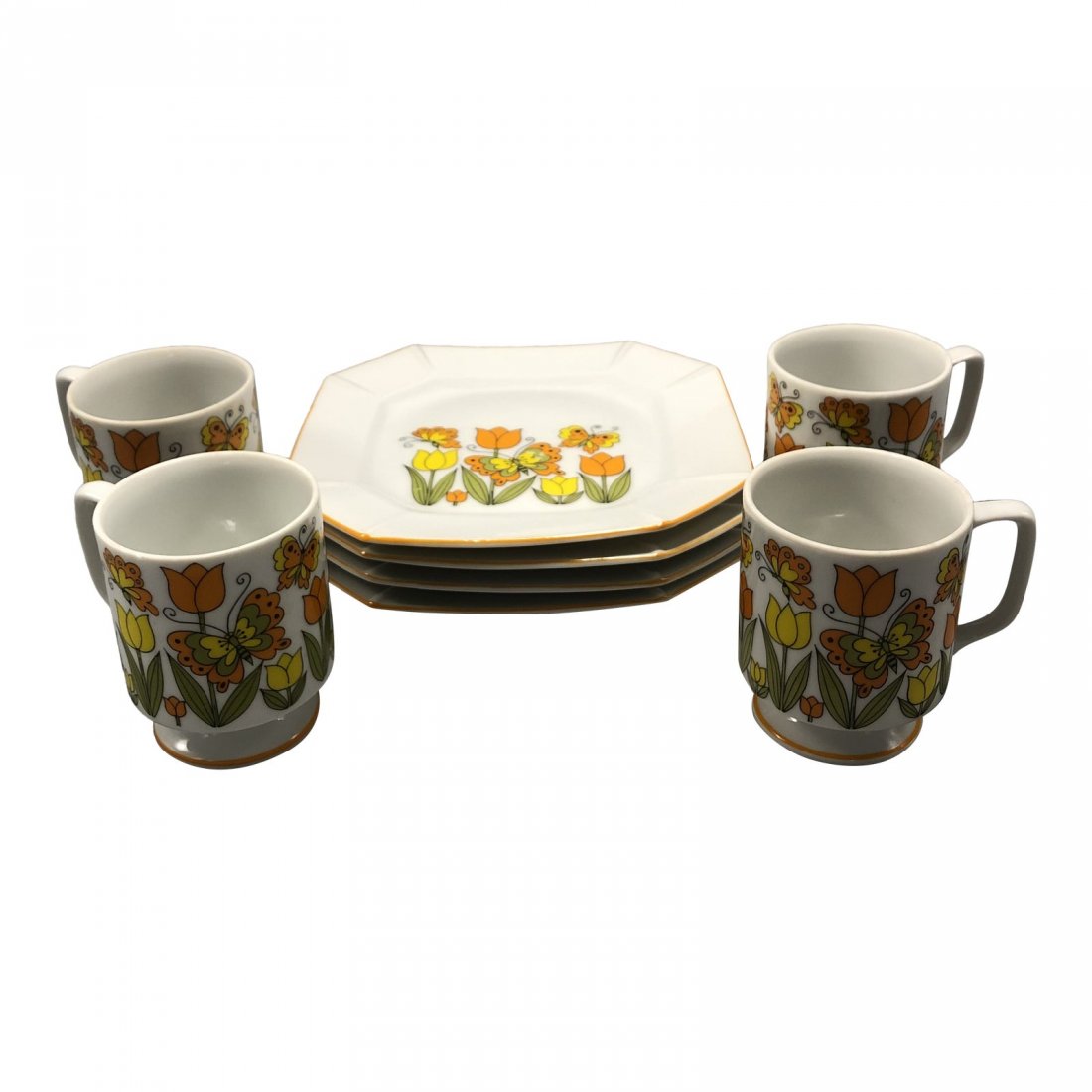 1960s Mid-Century 4 Appetizer Plates 4 Mugs (1 of 3)