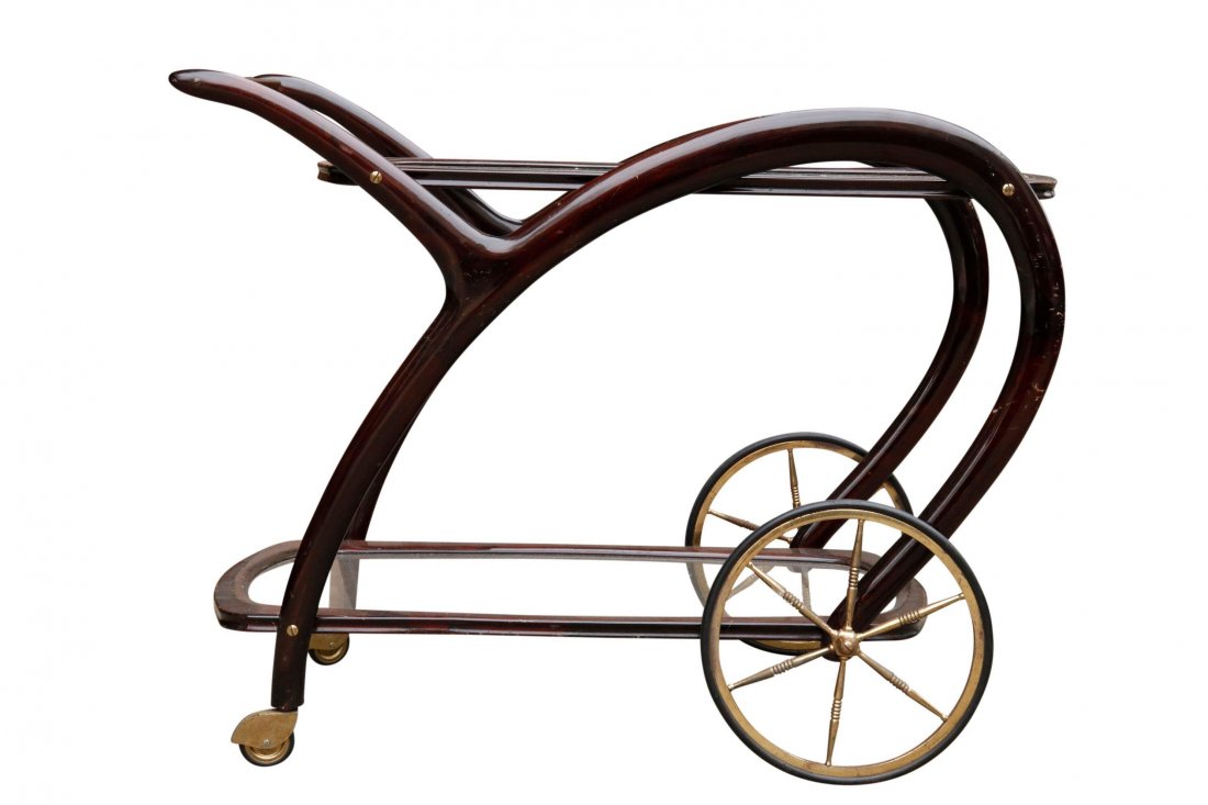 Mid Century Italian Bar Cart in Black Lacquered With 2 (1 of 4)