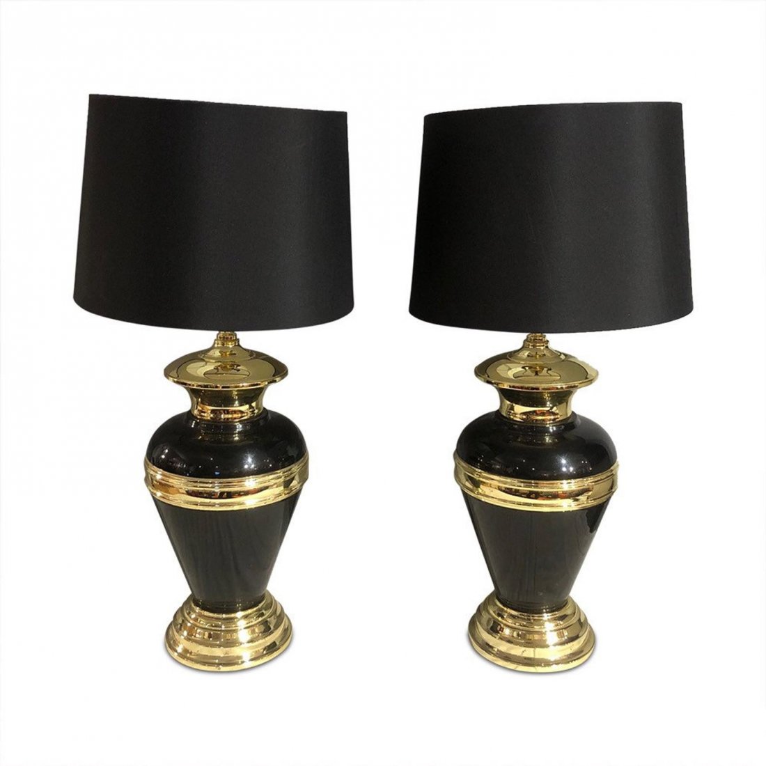 Mid century Hollywood Regency black & gold glazed lamps (1 of 4)