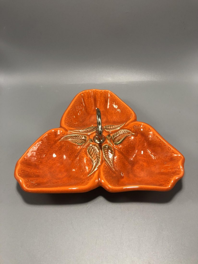 Mid century handmade ceramic orange appetizer tray (1 of 3)