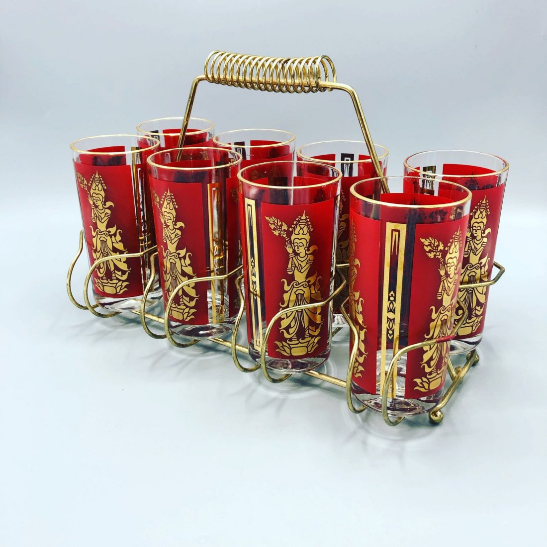 Mid-century hand painted red and gold highball glasses (1 of 3)