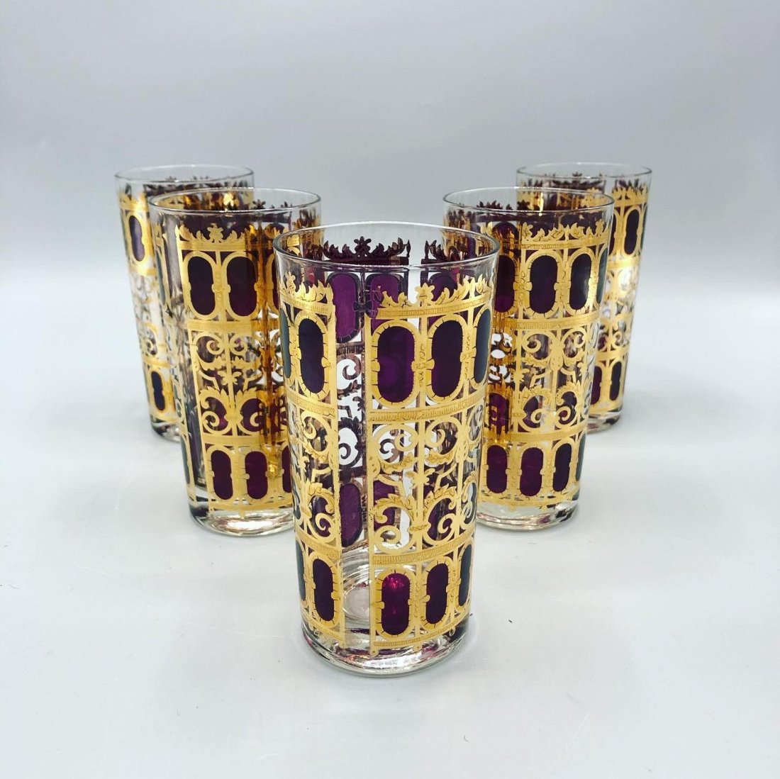 Mid century highball drinking glasses with 14K goldleaf (1 of 2)