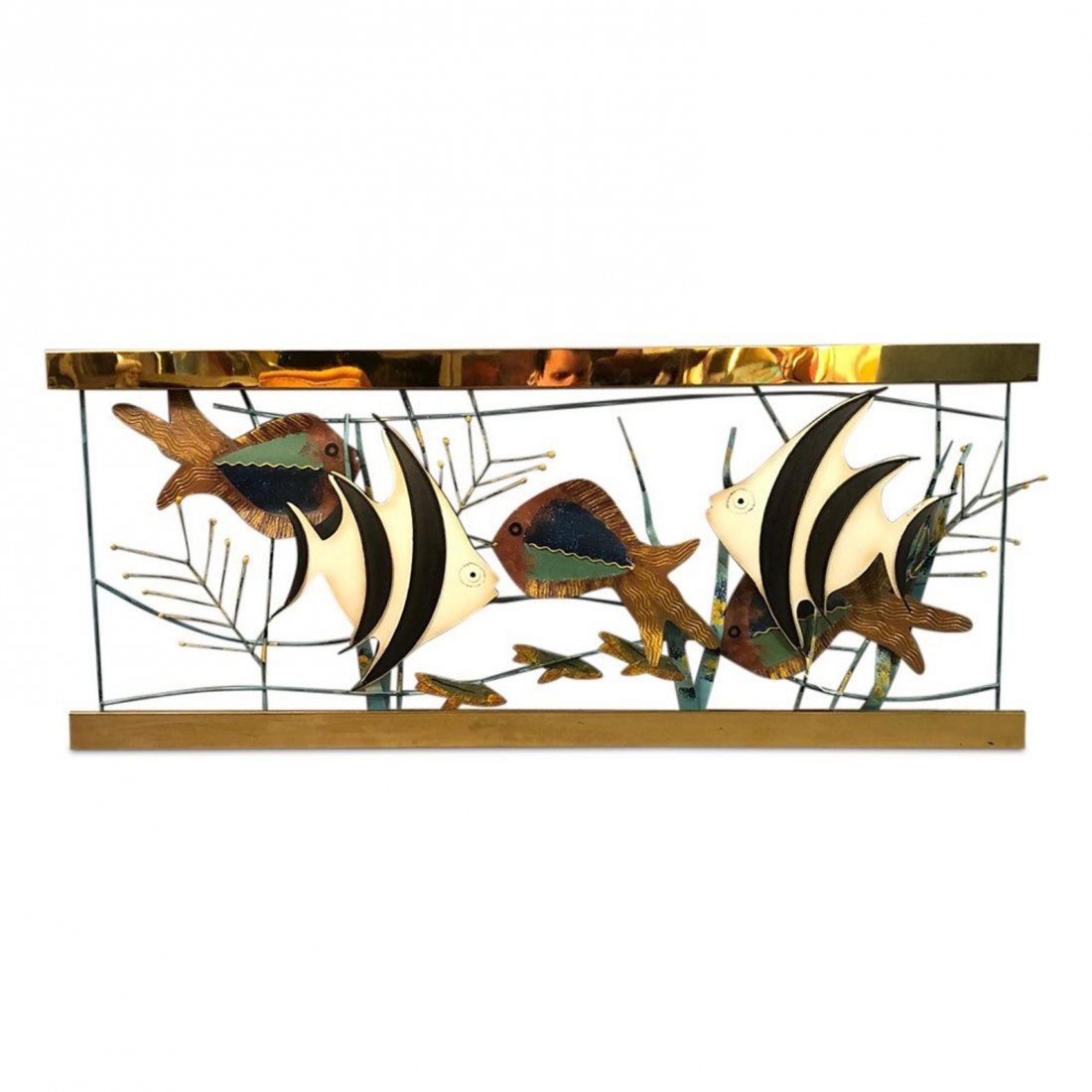 Mid-century metal sculpture Fishes with gold brass (1 of 3)