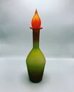 Mid-Century Handblown green orange glass decanter