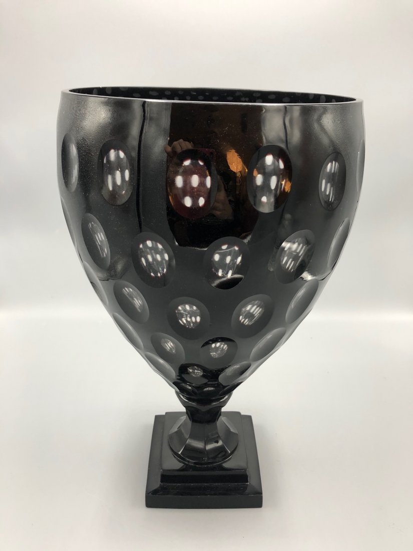 Large art glass black vase: Large art glass black vase Base Square dim. 4.5 in Height: 14.5 in