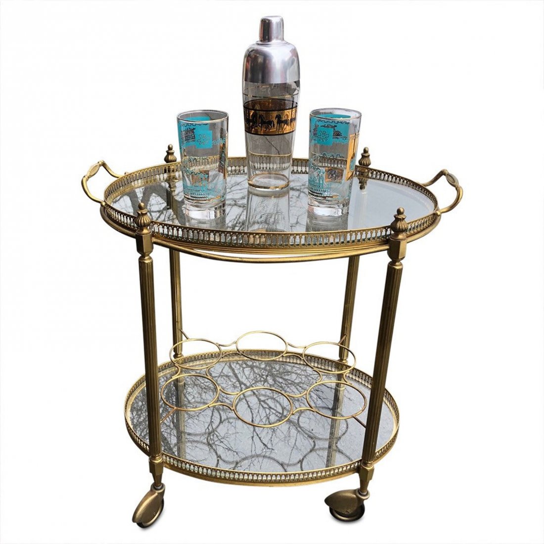 Mid-Century Italian brass bar cart: Mid-Century Italian brass bar cartVintage from the 1970s Materials: brassDepth: 15in Height: 23in Width: 22in Mid-Century Italian brass bar cart