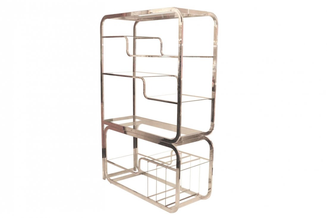 DIA Mid-Century Chrome ´Etagère With Glass Shelves: Mid-century DIA chrome étagère with glass shelves One of his popular pieces that exhibits great design. A timeless piece that works in any interior. Milo Baughman for Design Institute of America “