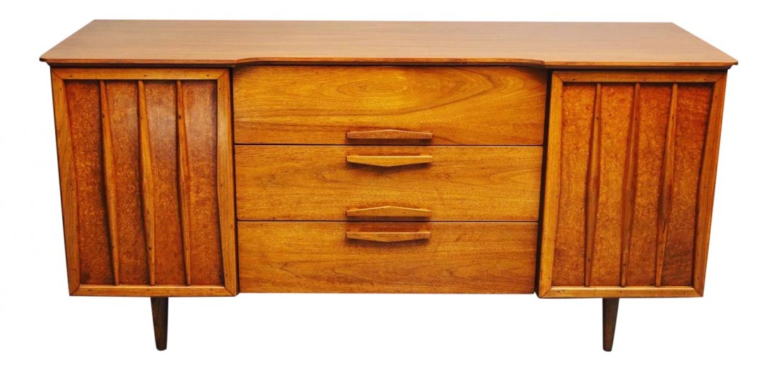 Mid-Century walnut credenza side board/case good 1960’s: Mid-Century walnut credenza sideboard/case good 1960Â’s Circa 3 drawers in the center Dimensions: W6in.” x D20in. x H30in. inches