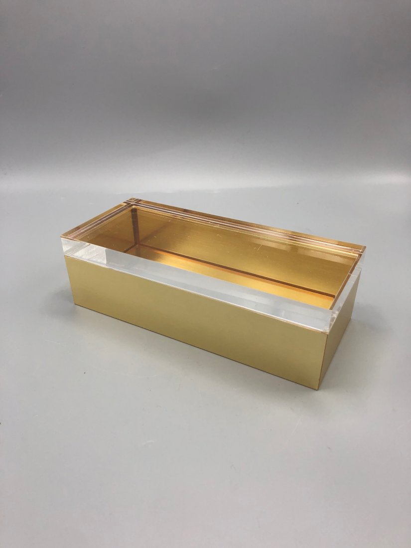 High end Brass & lucite jewelry box: High end Brass & lucite jewelry box 4 x 8 inches great for your pills or TV remote