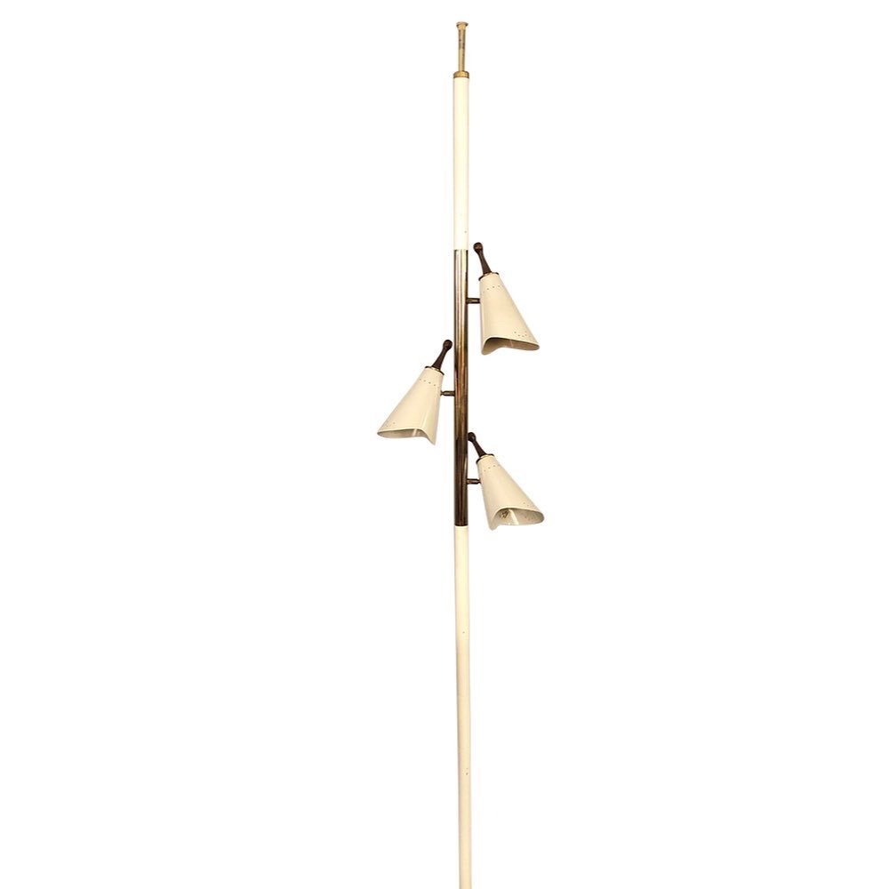 Mid Century Modern Cream Tension Pole Floor Lamp: Mid Century Modern Cream Tension Pole Floor Lamp Adjustable. 84 inch (plus additional 12 inches) x 5 inch diameter shade