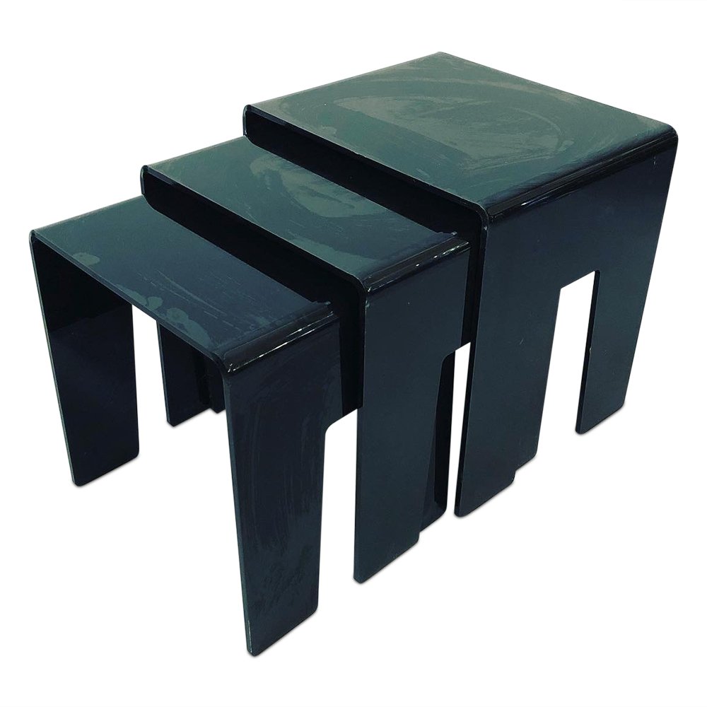 Mid-Century modern Black lucite nesting tables: Three Black Mid Century Modern Side Tables. 15.5W x 13D x 15.5H inches