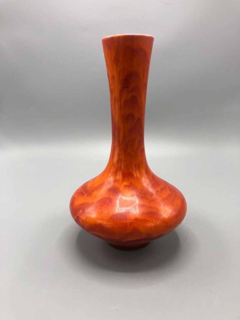 Mid century Modern handmade ceramic orange vase (1 of 4)