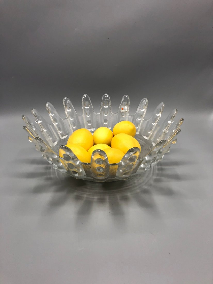 Mid century Italian hand blown clear glass bowl signed: Mid century Italian hand blown clear glass bowl sign by Blenko 1960 CircaDimensions: W11.5 x 11.5 lx H4.5 inches