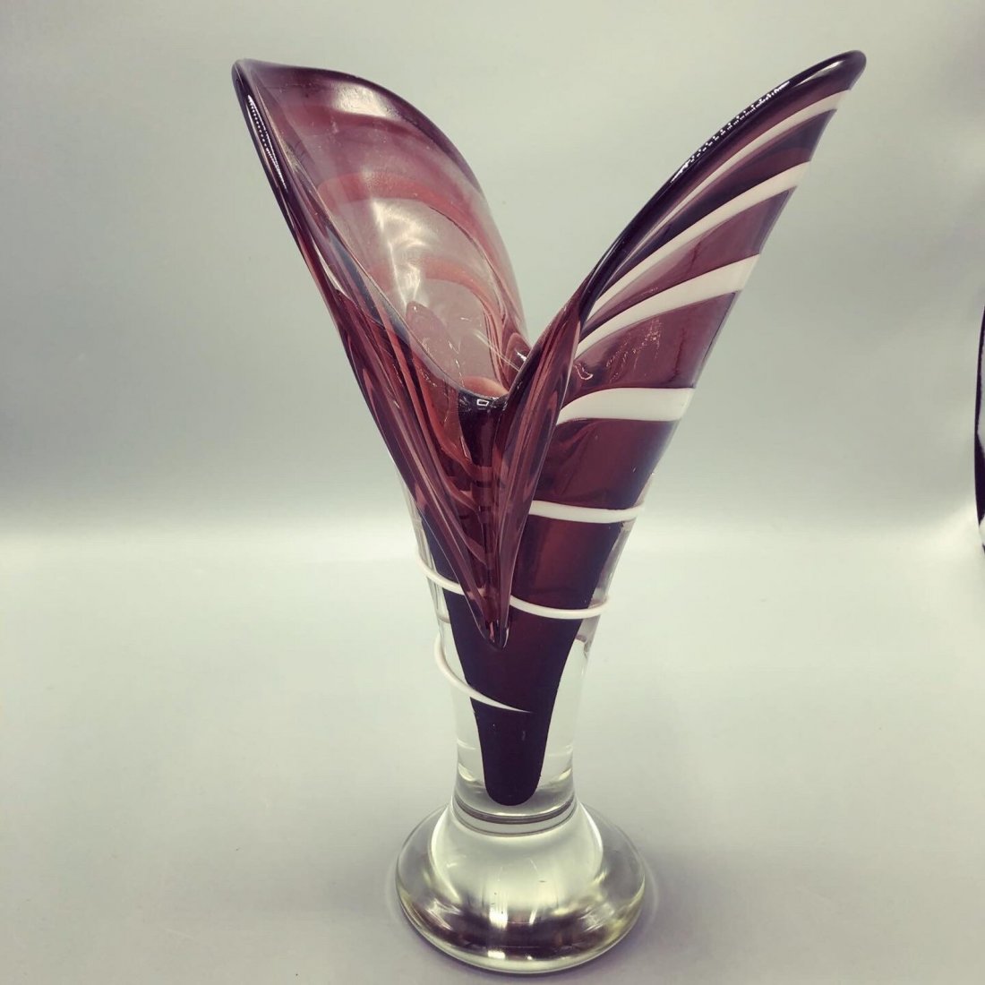 Art Deco handblown art glass heart shape vase in purple (1 of 2)