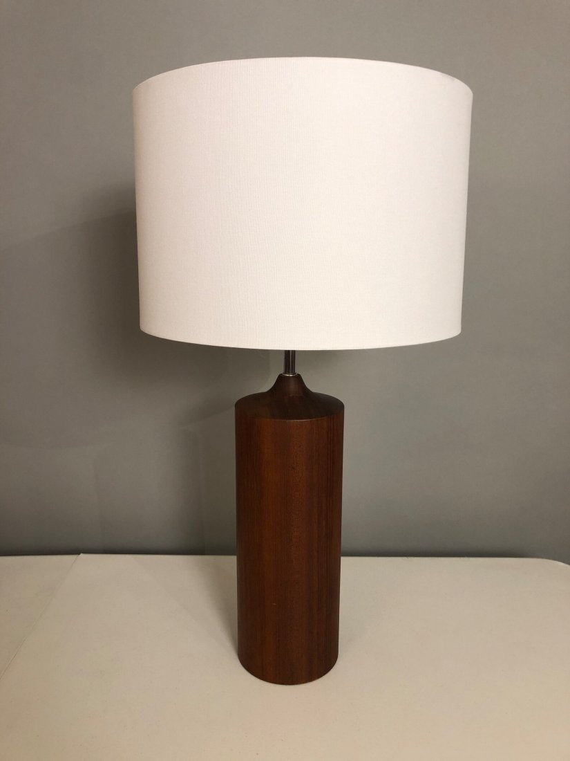 Mid-Century cylinder teak wood shape accent table lamp (1 of 3)