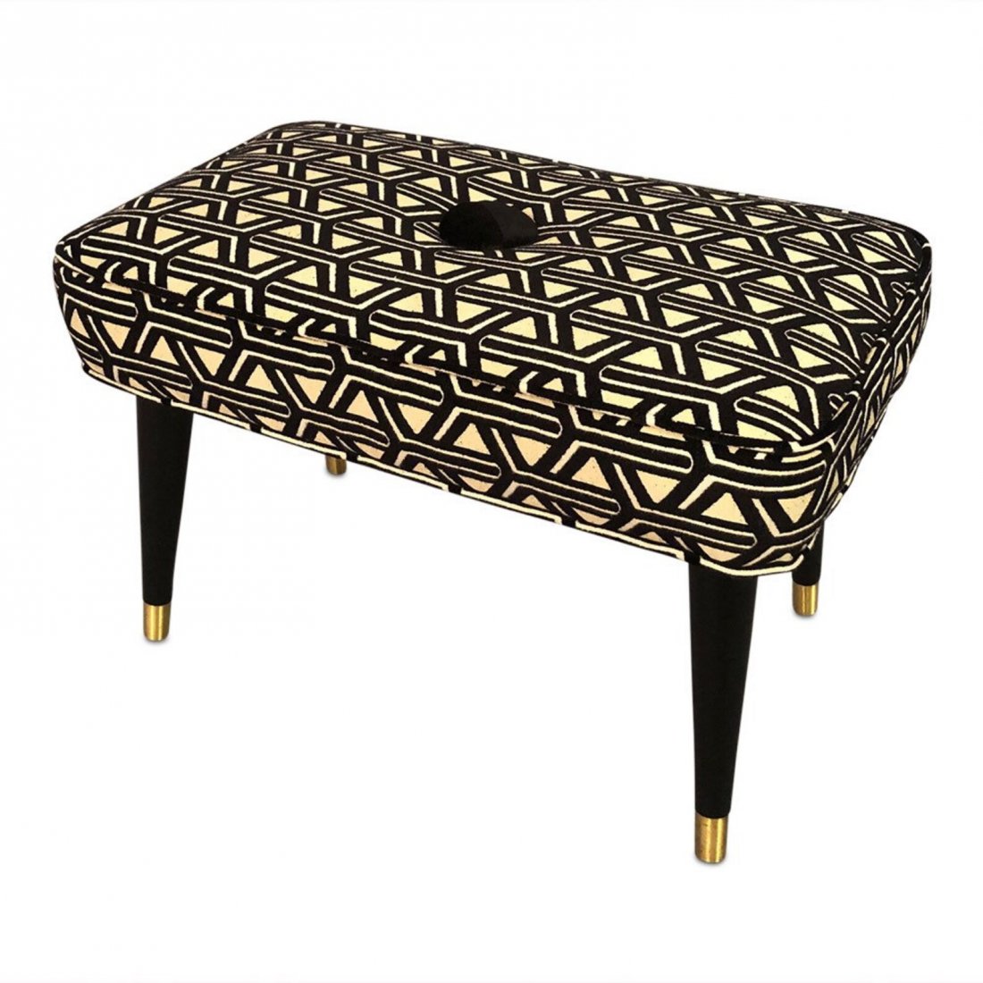 Mid century curated ottoman footstool with new upholste: Mid-Century curated ottoman footstool with new upholstery black and white velvet. Dimensions: W22 x D14 x H14 inches