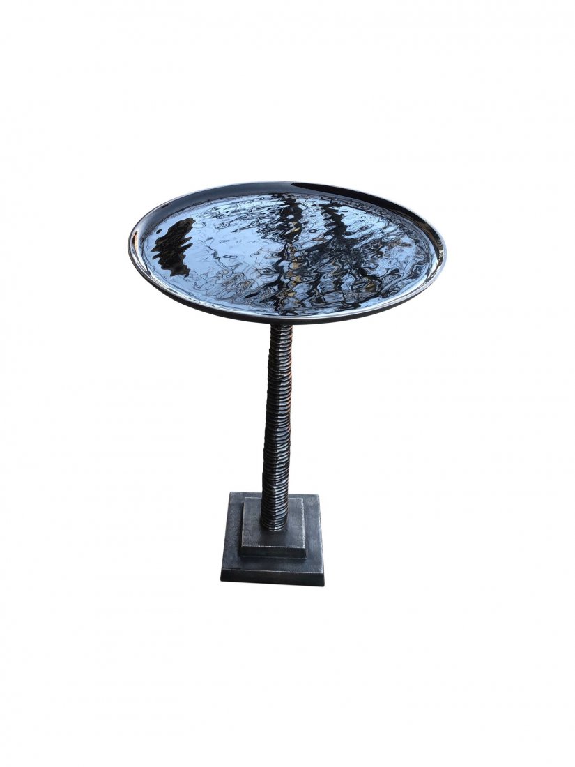 Round Mid-Century Modern Square Pedestal Black table (1 of 3)