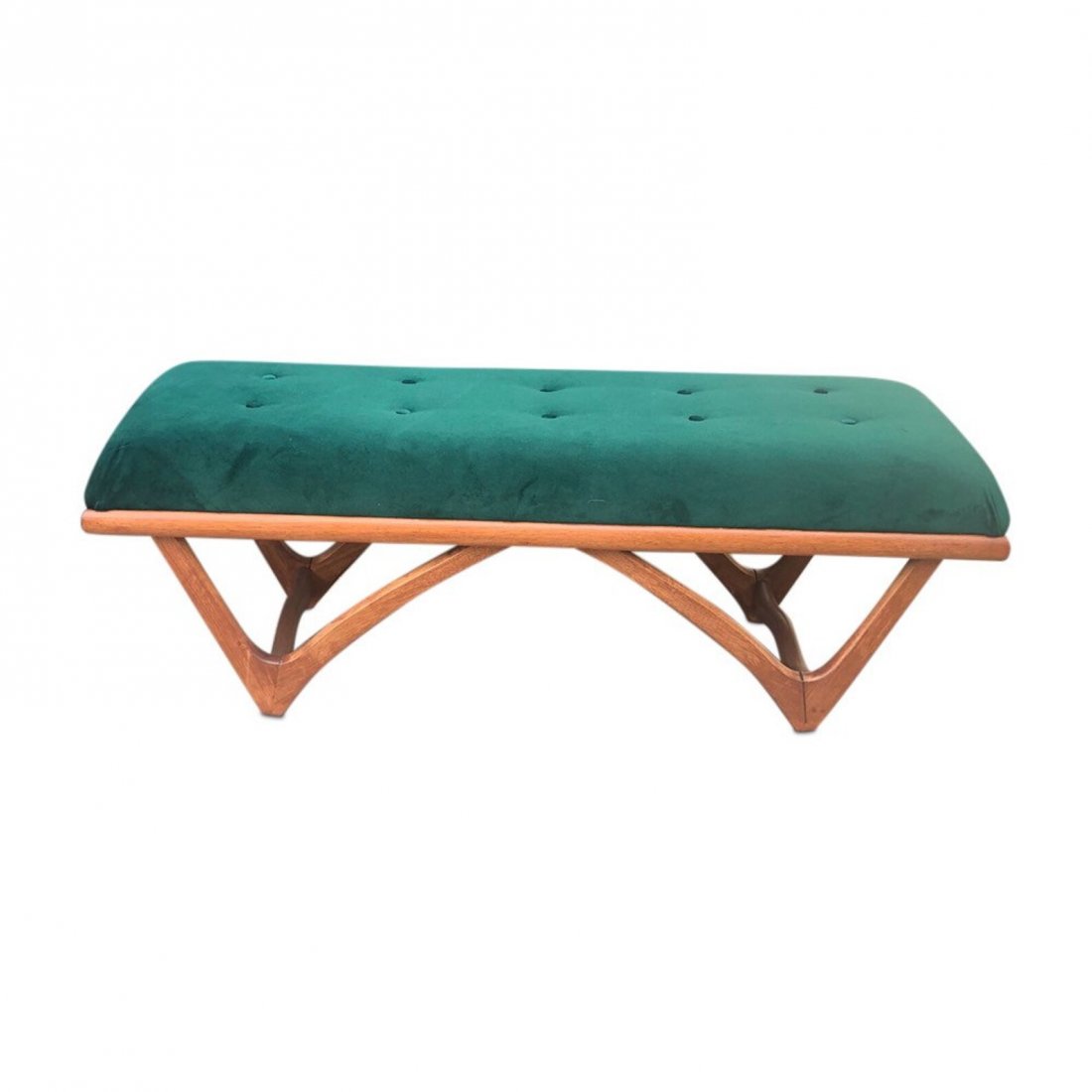 Mid Century curated walnut bench with Holly Hunt velvet (1 of 5)