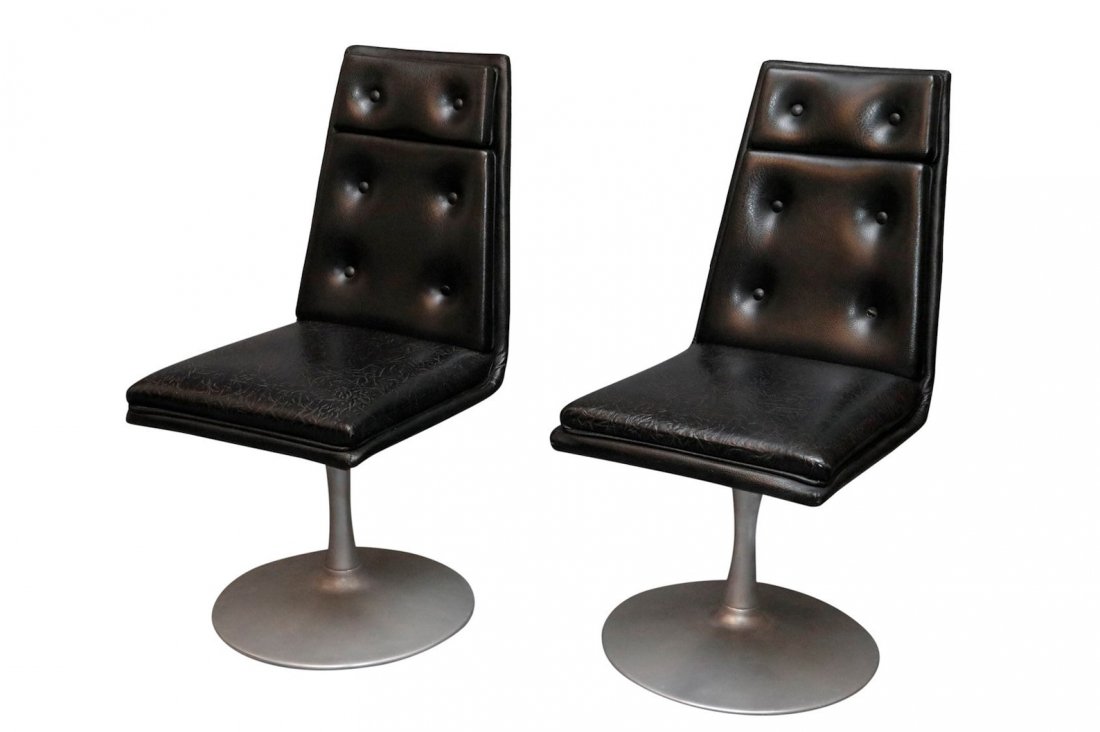 Mid century swivel black leather lounge chairs (1 of 3)