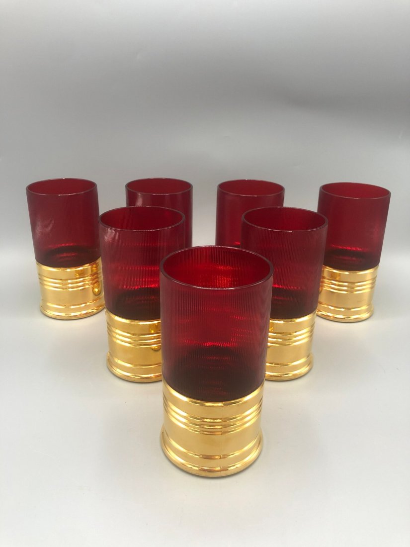 Art Deco set of 6 drinking/wine glass red with gold (1 of 2)