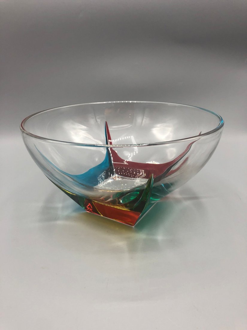 Murano multi color glass heavy crystal bowl Italy (1 of 2)