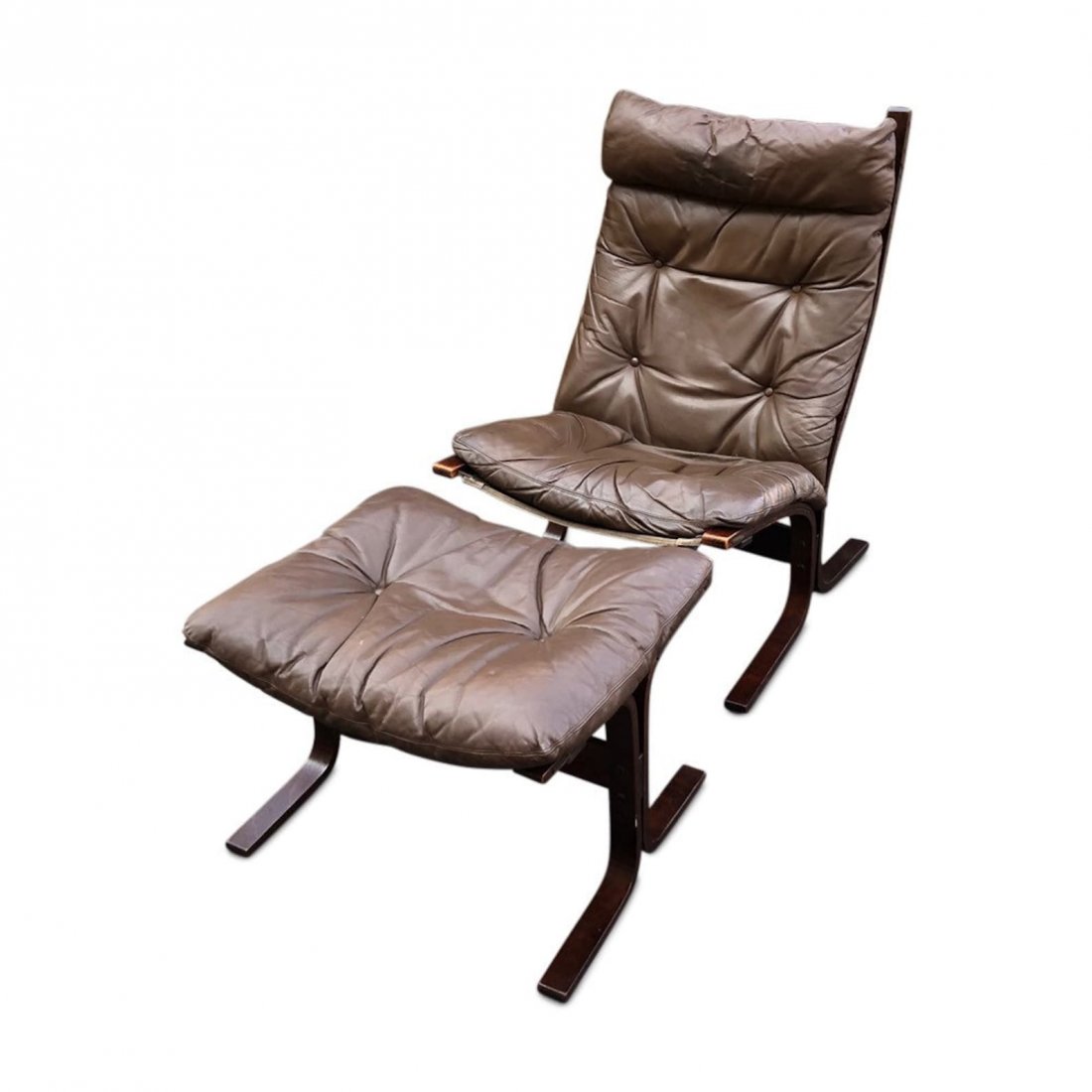 Mid-Century Wes tNofa leather lounge chair: Mid-Century WestNofa leather lounge chair with original upholstery and ottoman. 24w x 27d x 39h inches seat height is 16 inches. ottoman 24w x 19d x 15h inches