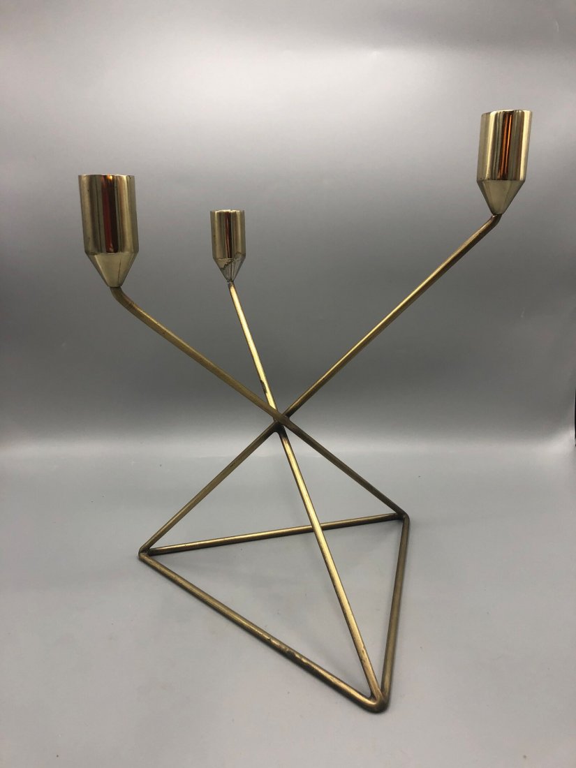 Mid-Century 3 candle holder brass (1 of 2)