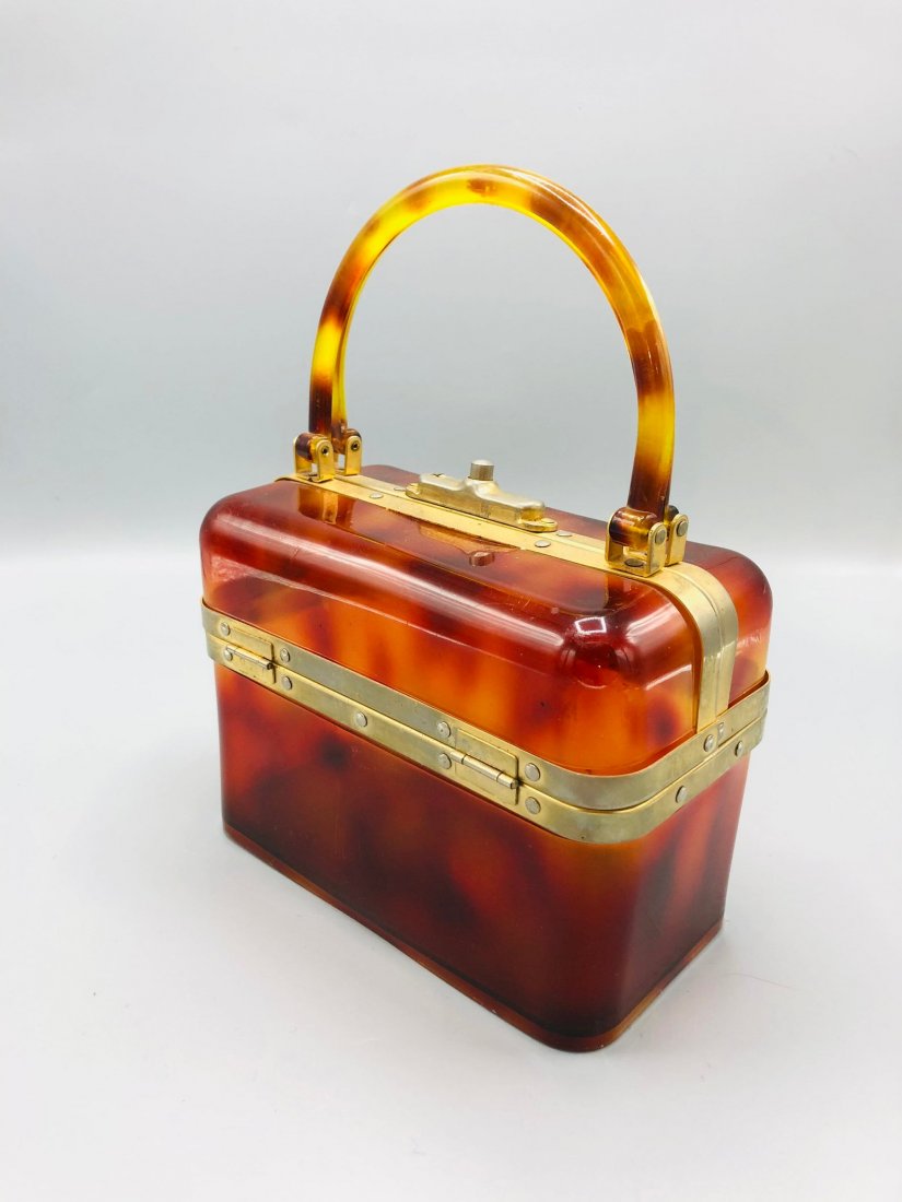 Vintage Lucite Tortoise Shell Makeup Case Pocketbook (1 of 5)