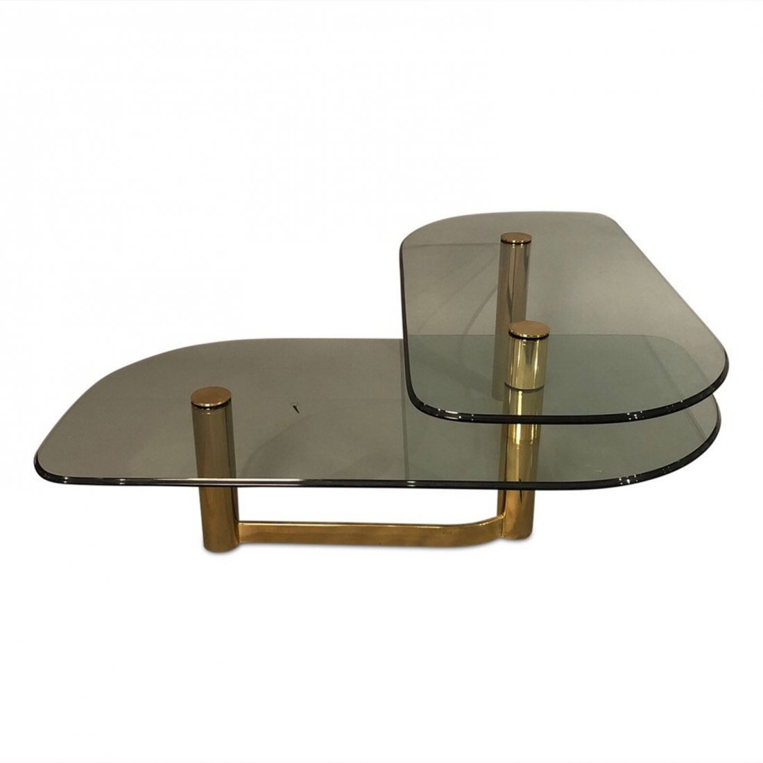 Hollywood Regency brass and glass two-tier L-shaped (1 of 3)