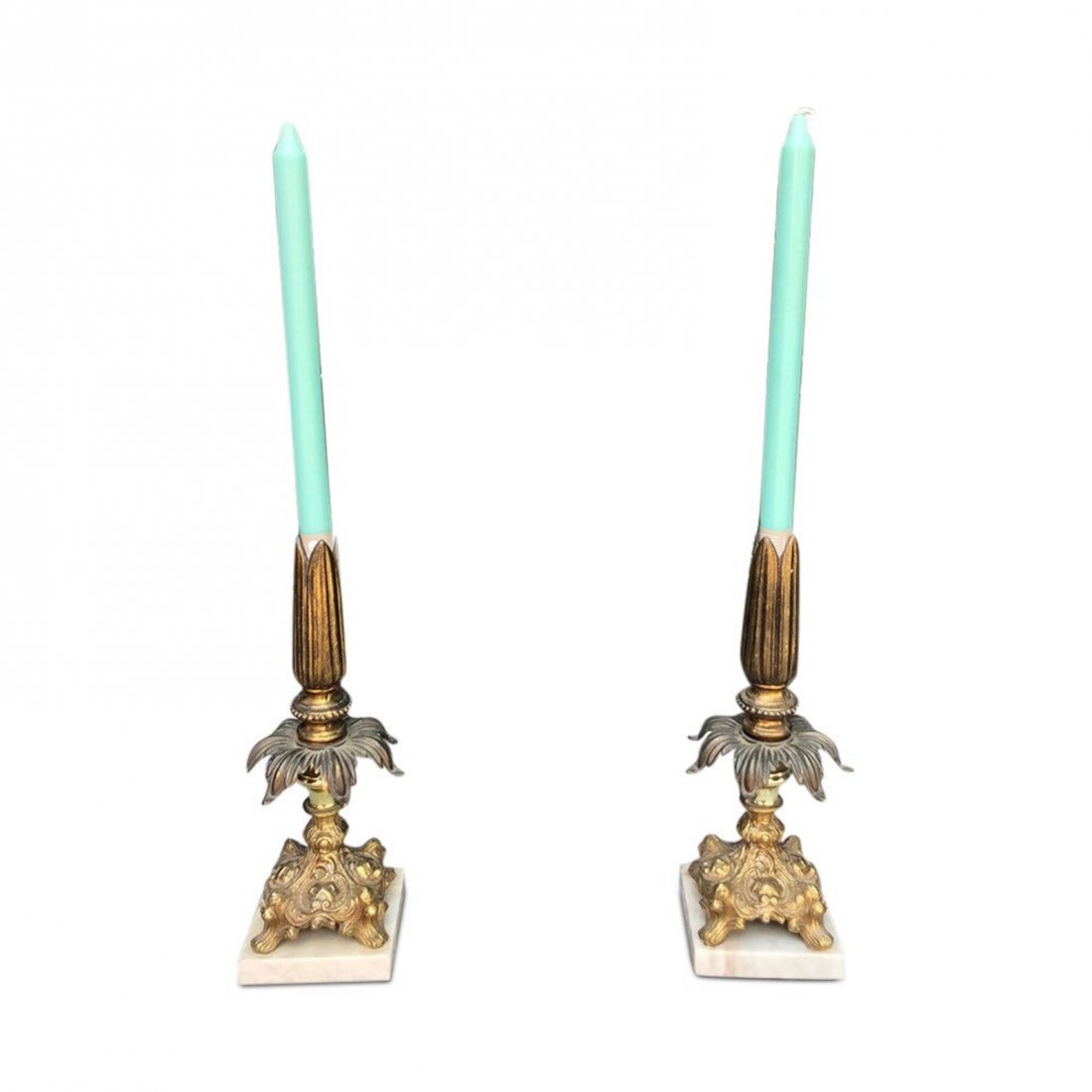 Hollywood Regency marble and brass candleholders sticks (1 of 4)