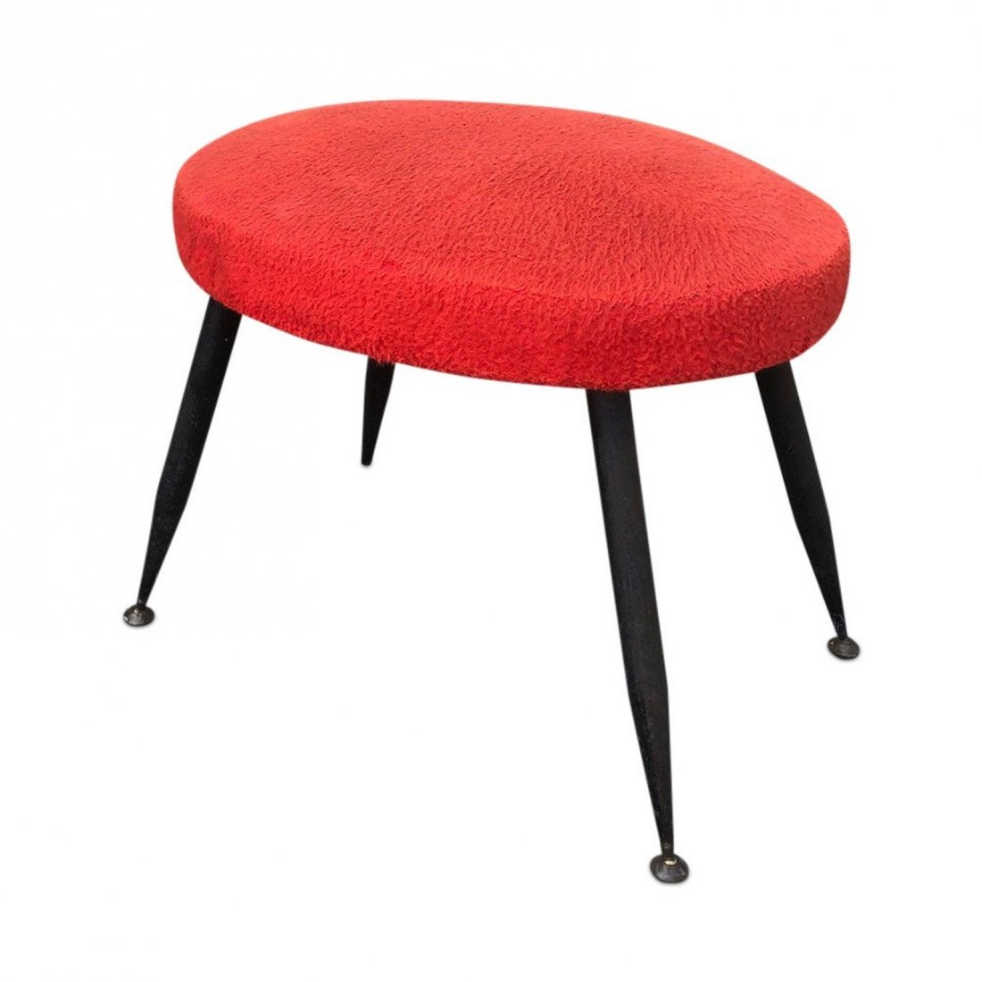 Mid-Century Modern Red Orange Mohair Ottoman Foot Stool (1 of 4)