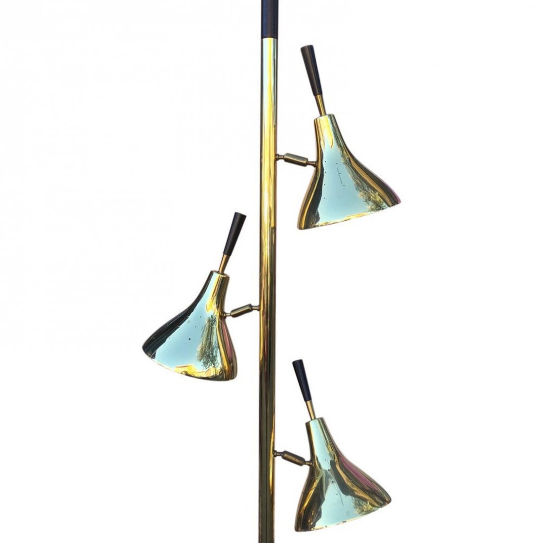 Mid Century tension pole floor lamp with three shades (1 of 4)
